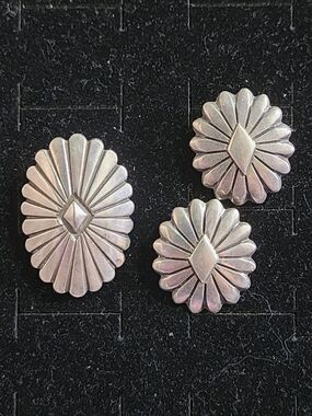 Sterling Silver By D McPherson Ring Sz 7 Clip Earrings Concho Set - 3 Pieces